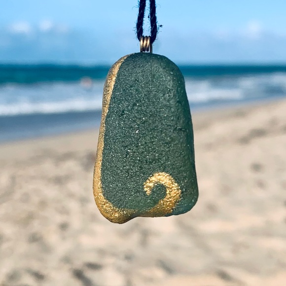 Hand Crafted Jewelry - Gold Wave Seaglass Necklace